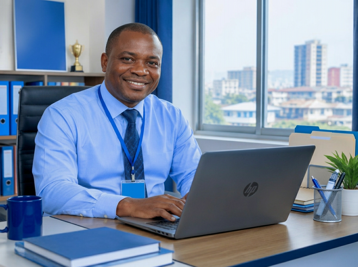 Directeur d'école utilisant un ordinateur portable
